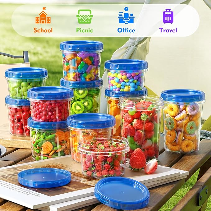 12 Pack- 34/24/17oz Freezer Storage Containers, Plastic Food Storage Containers with Twist Top Lids, BPA Free and Reusable Soup Containers with Lids, Leakproof/Microwave/Dishwasher Safe