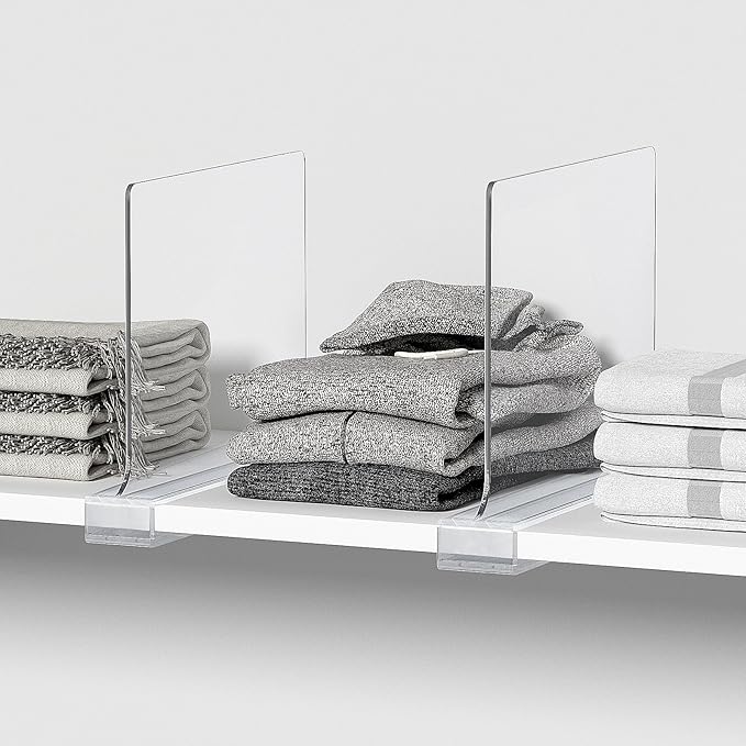 Aolloa 6 PCS Shelf Dividers for Closet Organization Acrylic Clear Closet Shelf Divider for Wooden Shelving Suitable for Wooden or Vertical Shelves Or Bedroom, Kitchen and Office