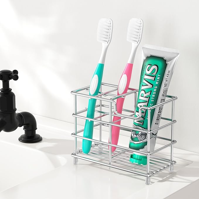 HBlife Toothbrush Holders for Bathroom, 5 Slots Silver Stainless Steel Bathroom Accessories Organizer
