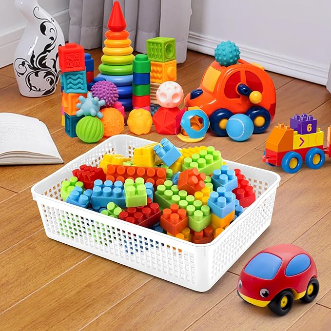 A4 Size Plastic Storage Basket Tray,6 Pack Plastic Paper Storage Trays,Desktop File Paper Letter Organizer Basket for Classroom, Office, Home (White)
