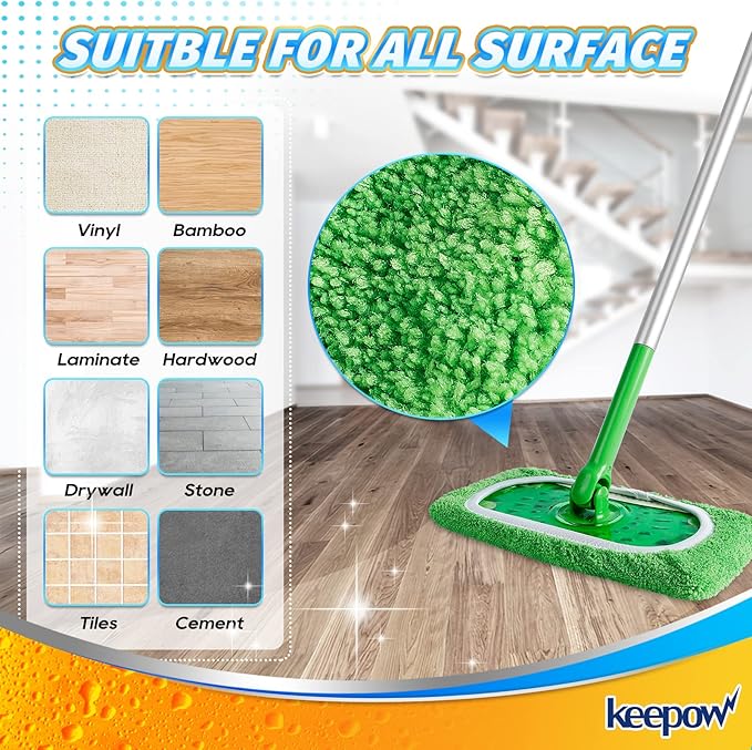 KEEPOW Reusable Wet Pads Compatible with Swiffer Sweeper Mop, Dry Sweeping Cloths, Washable Microfiber Wet Mopping Cloth Refills for Surface/Hardwood Floor Cleaning, 16 Pack (Mop is Not Included)