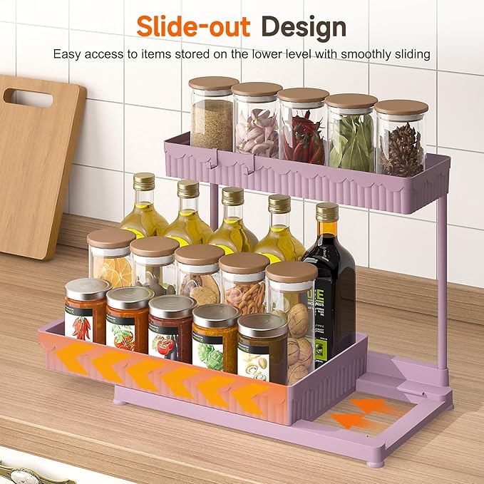3 Pack Multi-Purpose Under Sink Organizers and Storage, 2026 L-Shaped Pull Out Cabinet Organizer for Bathroom & Kitchen, Under Cabinet Organizer with Hooks Hanging Cup, Pink