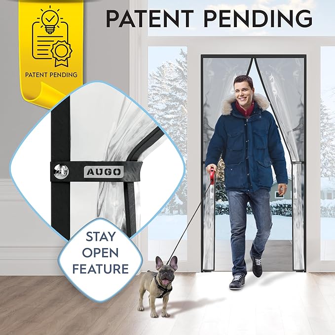 AUGO Magnetic Thermal Insulated Door Curtain - Transparent EVA Door Cover for Winter- Keeps Warm Air in and Cold Air Out - Home Winterizing Products - Patent Pending Keep Open Feature - 34 x 81 Inch