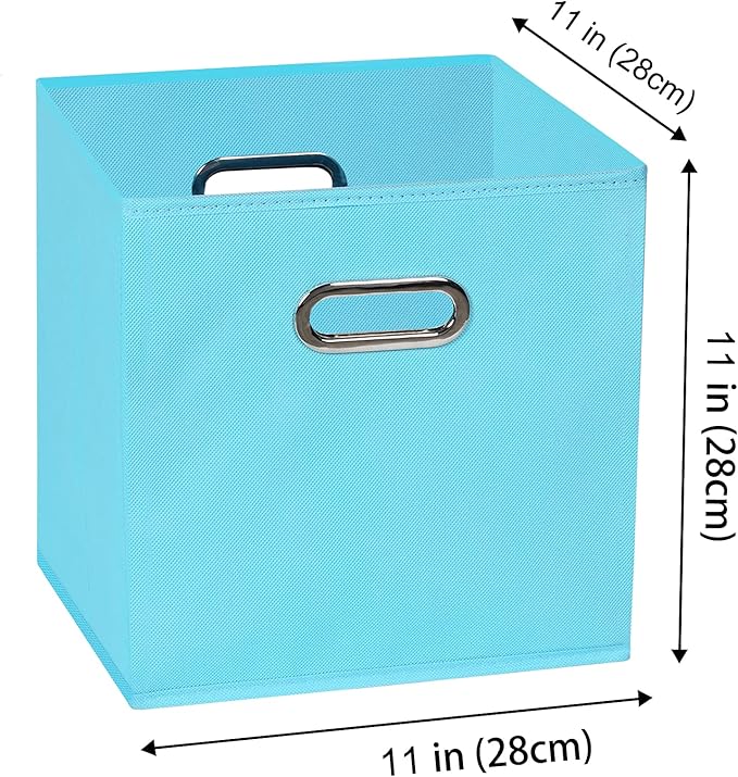 Yunkeeeper storage bins Cubes, Fabric Cube Organizer with Handle, Foldable Cube Bins for Cloth or Accessary Storage, 11x11x11, Set of 3, (Blue)