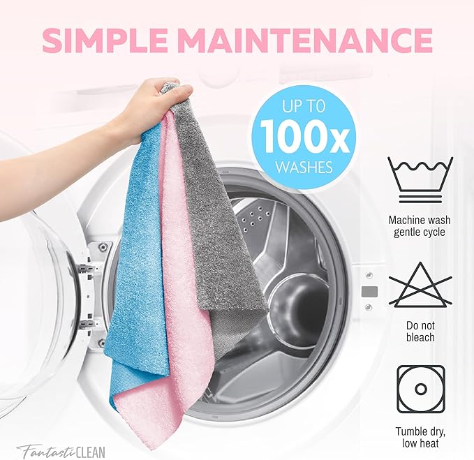 Fantasticlean XL Tear-Away Microfiber Cleaning Cloth Roll, 16'' by 16''- 36 Sheets, Thick & Large Detailing Towels, Ultra Absorbent, Lint-Free Reusable Wipes for All-Around Cleaning (Glossy Pink)