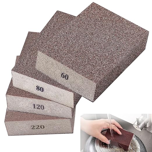 4 Pack Sanding Sponge,Drywall Sanding Blocks 4 Grits Per Pack (60/80/120/220),Washable and Reusable Sandpaper Block for Wood Furniture,Wall,Pot,Sheetrock,Metal and Brush Sanding