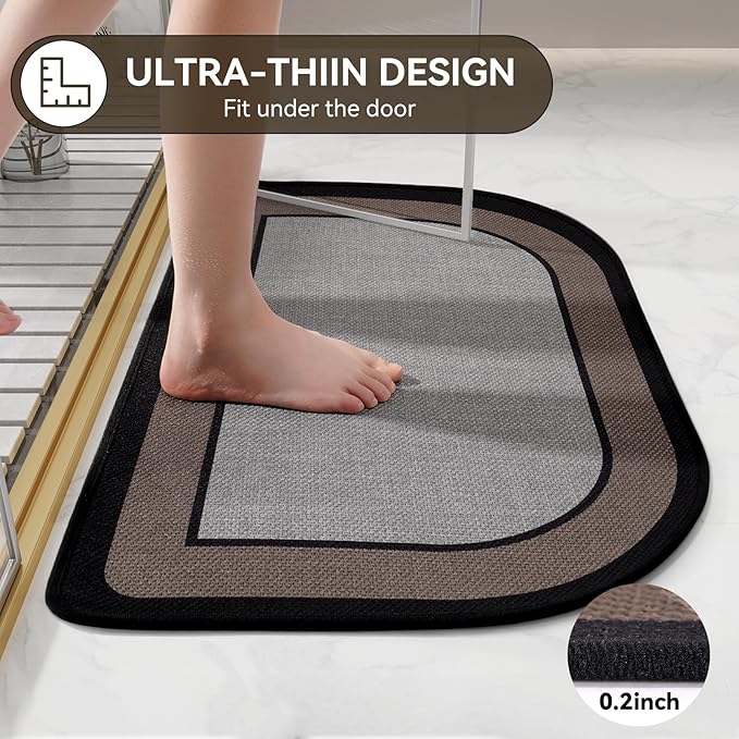 YDKGL Half Circle Bath Mat, Thin Bathroom Rugs Fit Under Door Quick Dry Non Slip Washable Bathroom Mat with Rubber Backing, Absorbent Half Round Shower Mat Rug,Gray Brown