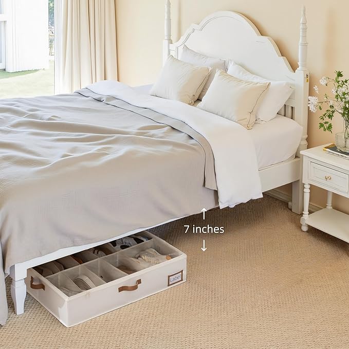 StorageWorks Under Bed Shoe Storage for Closet, 2-Pack Ultra-thick Fabric Shoe Organizer, Collapsible Shoes Containers with Bottom Support, Fits up to 24 Pairs, Beige