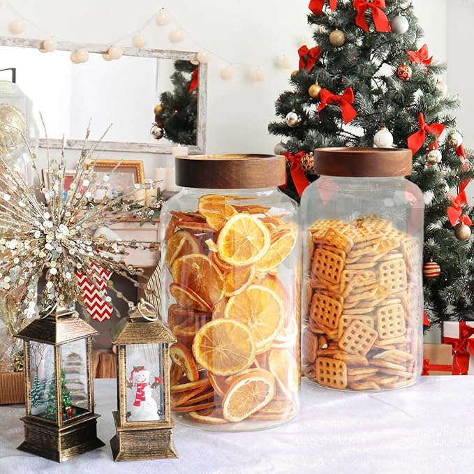 Patoper Glass Coffee Jars Spice Jar Round Storage Canister with Wooden Lid Clear Glass Food Jar for Pantry Sugar Tea Coffee Bean Spice Nuts Cookies Bath Salts (2300ml/77oz-2PACK(with spoon)