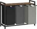 VASAGLE Laundry Hamper, Laundry Basket, Laundry Sorter with 3 Pull-Out and Removable Bags, Shelf, Metal Frame, 3 x 10.6 Gallons (40 L), 36.4 x 13 x 28.4 Inches, Tricolor and Rustic Brown UBLH301X01