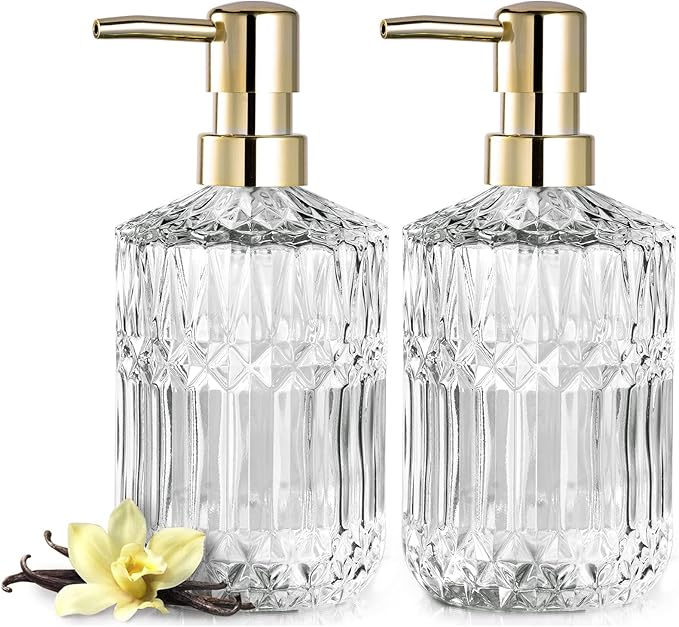 EMPO Clear Glass Soap Dispenser with ABS Plastic Pump, Crystal Lotion Dispensers for Kitchen Sink, Bathroom (2Pack Clear)