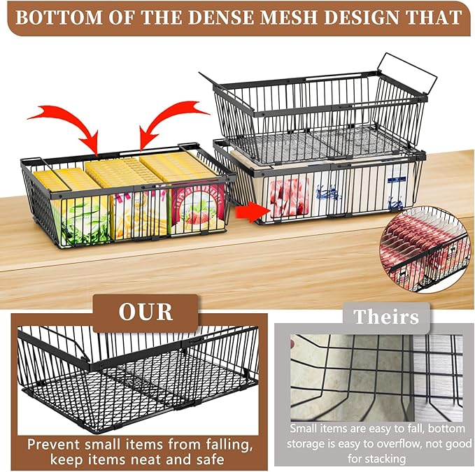 Large Freezer Organizer Bins，Upgraded Bottom Leak-Proof net，Fit 10 to 20 Cu.Ft Deep Freezer，3 Pack， Expandable Stackable Chest Freezer Organizer Bins , for Fridge, Deep Freezer, Cabinet
