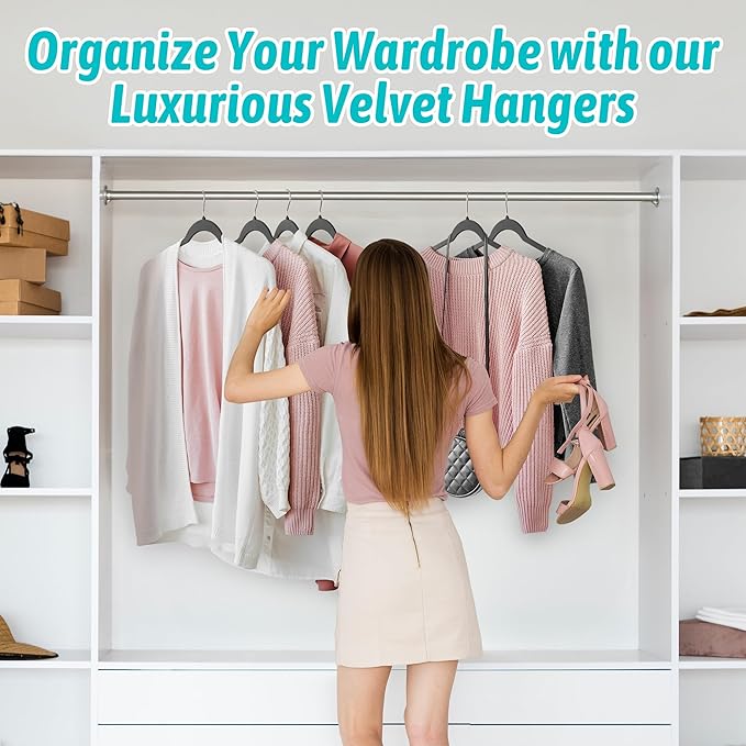 Sishynio Premium Velvet Hangers 30 Pack - Space-Saving Closet Organizer for Clothes, Non-Slip Flocked Design, Ideal for Shirts and Coats (Black)