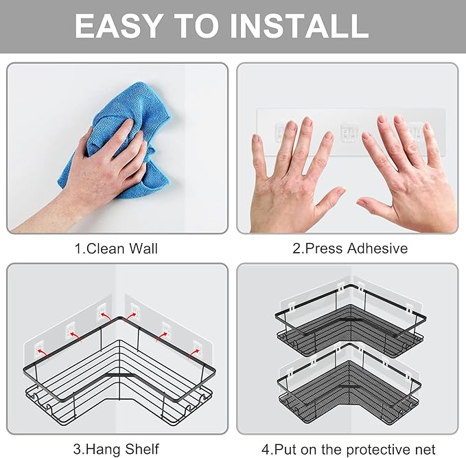 AOUKAR Shower Caddy Shelf Adhesive Replacement Stickers Pads For Bathroom Corner Organizer Basket, No Drilling For Kitchen Racks And Soap Holder 2pack