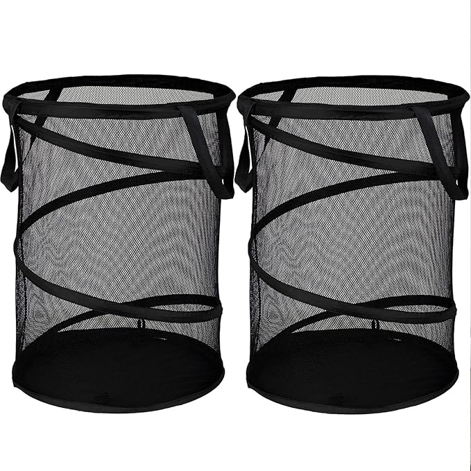 BATTOO 2 Pack Black X-Large Collapsible Laundry Basket Foldable Mesh Pop Up Hamper with Handles for Laundry Room, Bathroom, Kids Room, College Dorm, Travel, Camping, Gift Basket