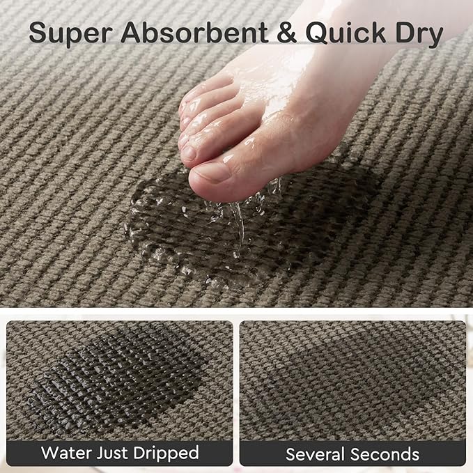 MontVoo Bathroom Runner Rugs-Chenille Absorbent Bath Mat Runner Quick Dry-Rubber Backed Bath Runners Non Slip Washable Long Bathroom Rugs,Ultra Thin Bath Rugs Fit Under Door,17"x59",Brown