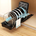 Golener Pots and Pans Organizer Under Cabinet - 22" Deep Expandable Pot Organizers inside Cabinet with 10 Adjustable Dividers &Handrail, No Drill Pot Lid Holder, Sliding Pot Lid Holder, 1 Pack