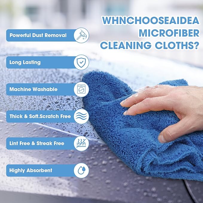 Shimeyao 30 Pcs 12.5 × 12.5 Inch Edgeless Microfiber Plush Towels for Cars Detailing Drying Wash Polishing Absorbent Cleaning Cloths, 500 GSM