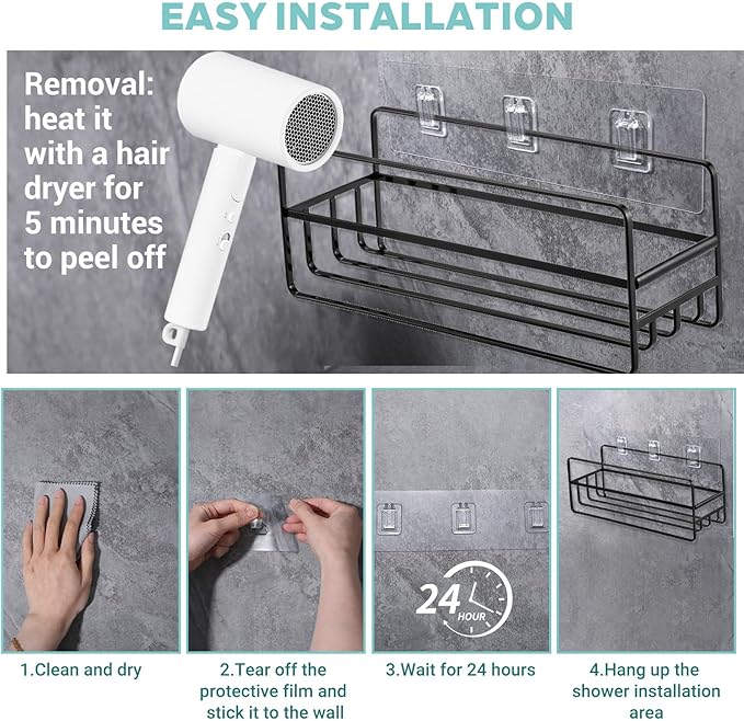 14 Pcs Shower Caddy Adhesive Replacement, 3 Styles Waterproof Shower Adhesive Strips, Strong Shower Shelf Adhesive Replacement for Bathroom Storage Shelves Kitchen Racks (No Drilling, Clear)
