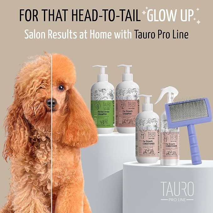 Tauro Pro Line Deshedding Slicker Brush for Dogs & Cats, Soft Pins for Gentle Dematting & Detangling, Grooming Tool for Long & Wavy Coats, Ideal for Doodles, Non-Slip Grip, Purple, Small Size (S)