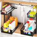 GUUKAR Under Sink Organizer 2-Pack Pull out Cabinet Organizer 2 Tier Metal Shelf Undersink Rack for Kitchen Bathroom Pantry Cabinet Organization and Storage, Black