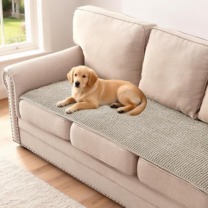 H.VERSAILTEX Plush Chenille Couch Cover for 3 Cushion Couch Anti Slip Washable Sofa Slipcovers Soft and Durable Furniture Protector for Dogs Cats Kids (27.5" x 59", Island Fossi)