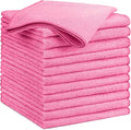 GLIMGLINT Pink Microfiber Cleaning Cloth,12PK Reusable Cleaning Rags, Highly Absorbent Shop Rags Bulk, All-Purpose Car Cleaning Towels for TV Screen, Kitchen, Bathroom, Restaurant Garage, 14"X12"