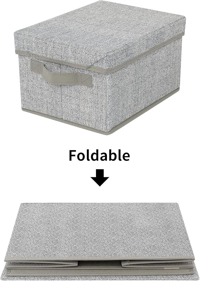 GRANNY SAYS Small Storage Bins with Lids, Fabric Storage Boxes, Shelf Baskets for Closet Organization, Stackable Clothes Storage Bins, Gray, Small, 3-Pack