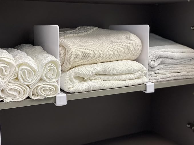 CY craft Acrylic Shelf Dividers for Closets,Wood Shelf Dividers, 4 PCS White Shelf Separators,Perfect for Clothes Organizer and Bedroom Kitchen Cabinets Shelf Storage and Organization