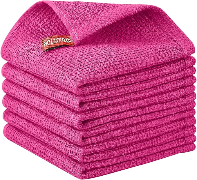 Nialnant 6 Pack Rosered Dish Cloths for Washing Dishes, 100% Cotton Waffle Weave Kitchen Dish Towels,Soft Absorbent Dish Rags,Quick Drying Cleaning Rags-12x12 in