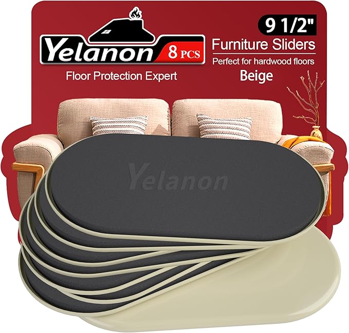 Yelanon Furniture Sliders – 8 Pcs 9.5" Floor Protectors for Furniture – Long-Lasting Furniture Movers Sliders – Easy Furniture Moving (Beige)