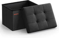 SONGMICS MAZIE Collection - Small Folding Storage Ottoman, Foot Rest Stool, 12.2 x 16.1 x 12.2 Inches, 286 lb Load Capacity, for Living Room, Bedroom, Home Office, Dorm, Ink Black ULSF102B01