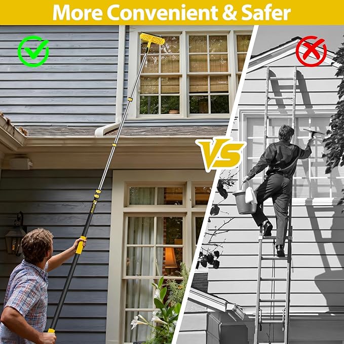 25 Foot High Ceiling Duster Kits with 5-18ft Heavy Duty Extension Pole, High Reach Duster for Cleaning,Microfiber Feather Duster,Cobweb Duster,Ceiling Fan Duster,Window Squeegee & Cleaner