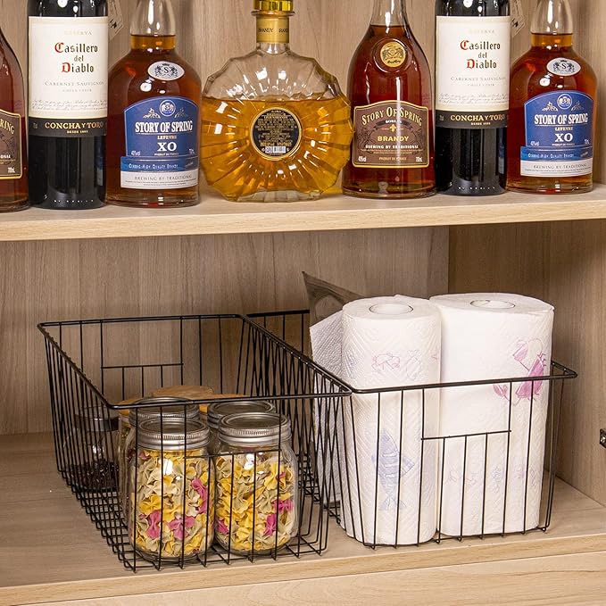 4 Pack Freezer Organizer Bins - Stand up Freezer Organizers for 16 Cu.Ft Upright Freezer, Easily Get Food Improve Air Circulation, Wire Storage Baskets, Black