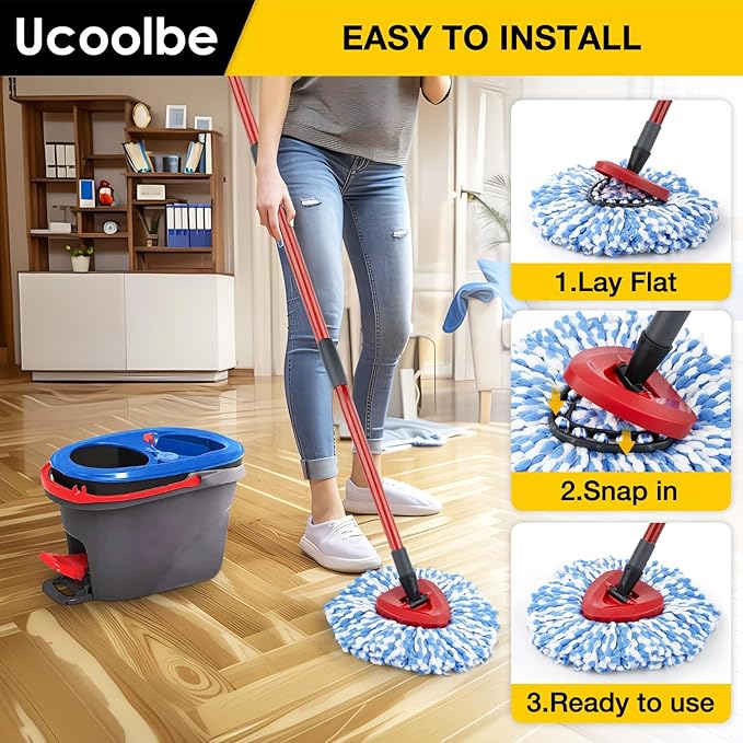 Spin Mop Replacement Heads for O Cedar RinseClean 2-Tank System, 4 Pack Microfiber Mop Refill Heads, Include 4 Mop Heads and 1 Mop Brush