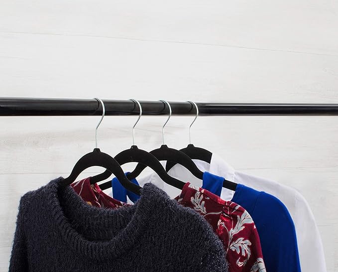 Premium 20 Pack - Ultra Thin No Slip Velvet Suit Swivel Hangers - 21" Extra Wide Strong Velvet Hangers - Space Saving Clothes Hangers - 21x0.2x10 inches (Black)