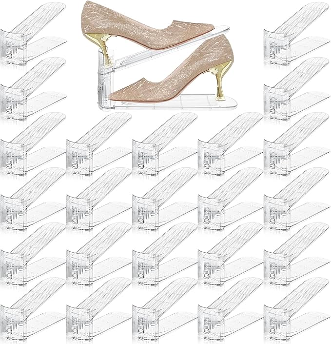 FENRUNXU Shoe Slots Organizer for Closet,30 Pack Shoe Stacker Shoes Rack Organizer for Closet Space Saver Storage Shoe Holder Organization(Transparent)