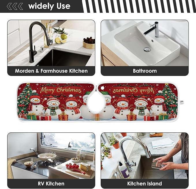2 Pack Faucet Splash Catcher Christmas Snowman Sink Mat for Faucet Absorbent Kitchen Splash Guard Drip Catcher for Farmhouse Barthroom Bar, M
