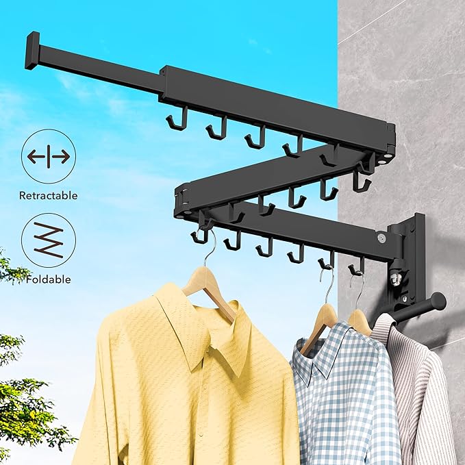 ZdwCyl Wall Mounted Clothes Hanger,Clothes Drying Rack,Laundry Drying Rack,Drying Rack Clothing,Laundry Hanger Rack,Retractable Dryer Racks,Collapsible, Aluminum,can be Fold Upward & Left & Right