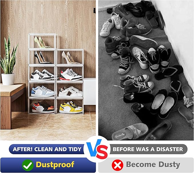 EDS FAM 12 Pack Clear Shoe Boxes for Sneakers, Size 12 Acrylic Shoe Storage Under Bed Stackable Handbag Organizer with Magnetic Lid Collection Acrylic Display Case