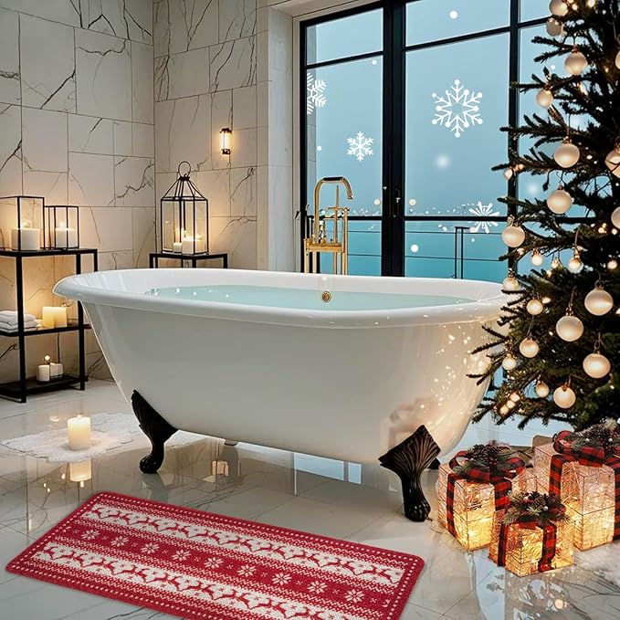 Hargiis Christmas Non-Slip Bathtub Mat, Anti Slip Shower Mat, Fast Drying Bathtub Mats, Foot Scrubber Mat, Anti Slip Mat for Tub, Floor, Bathroom, Kitchen, Home, Hotel (Reindeer Snowflake, 40"x16")