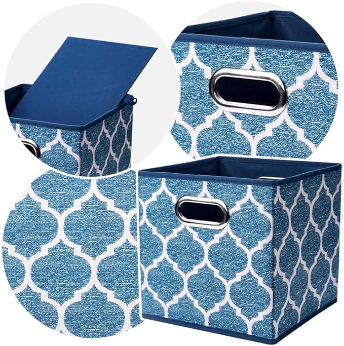Folding Cube Storage Bins 10.5x10.5 x 11 In Navy Blue Collapsible Cloth Storage Cube Boxes Fabic Cube Baskets Storage Inserts Drawer Organizer Closet ,QY-SC09-3