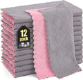 Homaxy 12 Pack Kitchen Cloths Dish Towels (10" x 10", Grey & Pink), Super Soft and Absorbent Dish Cloths, Coral Velvet Microfiber Cleaning Cloth, Nonstick Oil Fast Dry Dishcloths