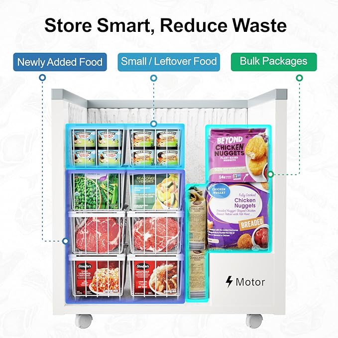 iSPECLE Deep Freezer Organizer Bins - Fits 7 Cu.Ft Chest Freezer, 8 Pack Stackable Wire Baskets(14.7" Length), Heavy Duty Coated Freezer Organizer, Rust Resistant for Frozen Food Sorting, White