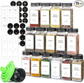 ComSaf 15Pcs 4oz Glass Spice Jars with Shaker Lids, 93 Labels, a Handy Funnel, a Pepper Grinder, Empty Spice Containers and Square Spice Bottles for Kitchen and Seasoning