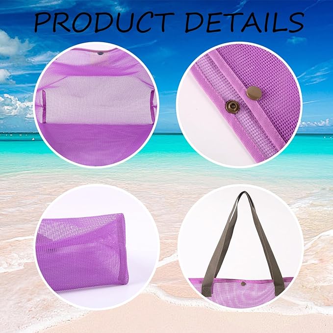 2Pack Large lightweight Simple Mesh Beach Tote Bag With snap Button Reusable Pool Bag for Outdoor Travel Shopping Gym