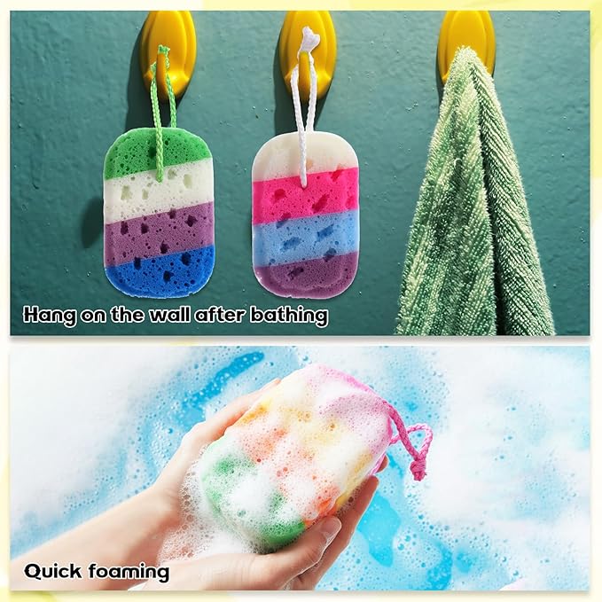 6 Pcs Exfoliating Bath Sponge Body Loofah Sponges Shower for Women Reusable Soft Bathing Pouf Foam Lufa Body Scrubber and Rich Lather, Color Matching(Gradient Colors)