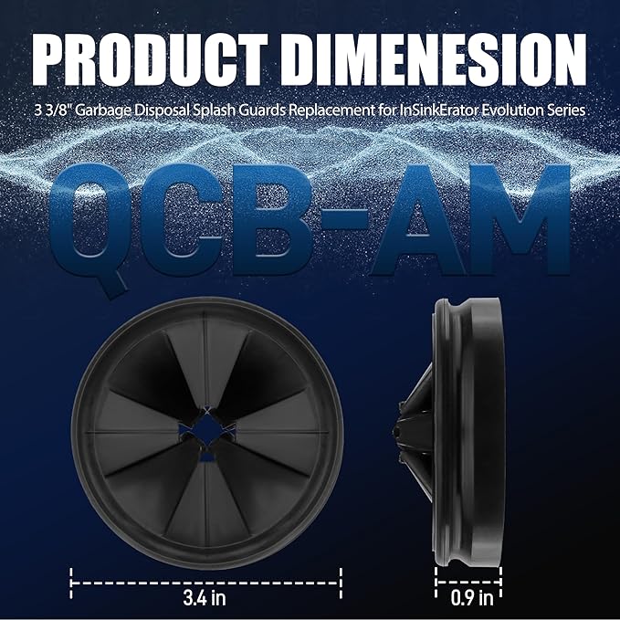 Garbage Disposal Splash Guards 3 3/8" Sink Baffle QCB-AM Replacement for InSinkErator Evolution Series, Upgraded Removable Quiet Collar Drain Plugs, Garbage Disposer Accessories, Black