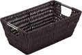 Simplify 11"x6.5"x4.5" Small Shelf Storage Woven Basket with Handles, Nursery, Playroom, Toys, Bedroom, Closet, Clothes, Office, Decorative Rattan Totes, Chocolate