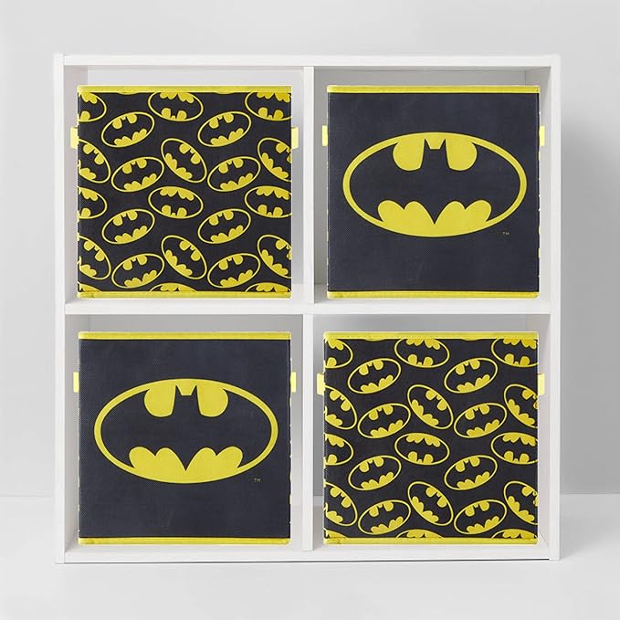 Batman Collapsible Storage Cubes – Set of 2 Foldable Fabric Bins for Kids – Organizer Boxes with Iconic Logo – Closet & Toy Storage – Black Superhero Cube Containers